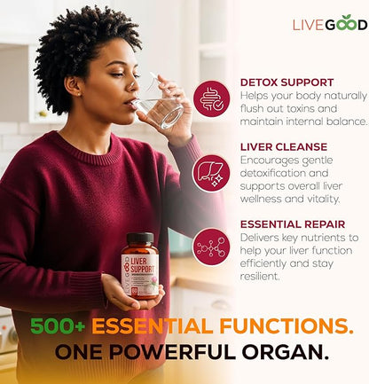 LIVEGOOD Liver Support Supplement for Liver Cleanse Detox, Milk Thistle and Dandelion Root, with Turmeric and Alpha Lipoic Acid for Overall Health (60 Count)