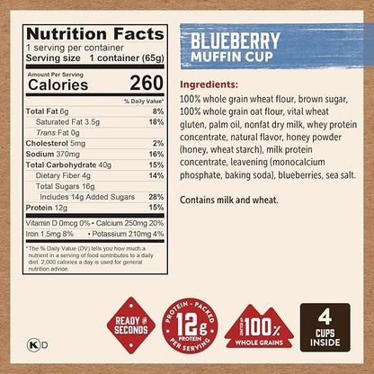 Kodiak Cakes Minute Muffin Cup Variety Pack - 100% Whole Grains, Double Dark Chocolate, Blueberry & Cinnamon Roll, 2.36 oz (Pack of 12)