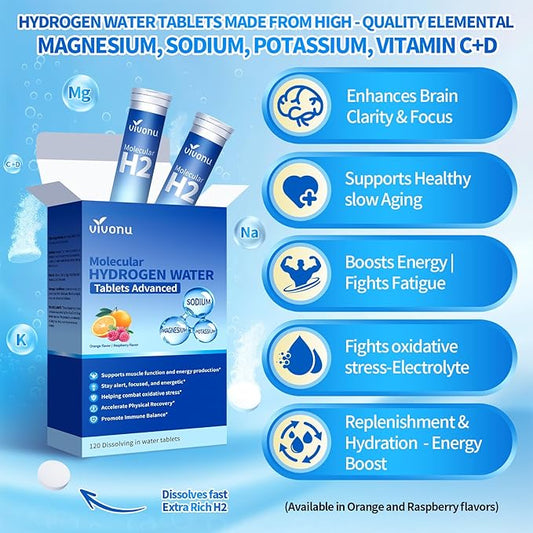 Magnesium Hydrogen Water Tablets, Tablets for Drinking Water - H2 Molecular Tabs | Magnesium* Pills, Electrolytes Hydration Supplement to Support Healthy Aging & Energy Boost (1 Pack)