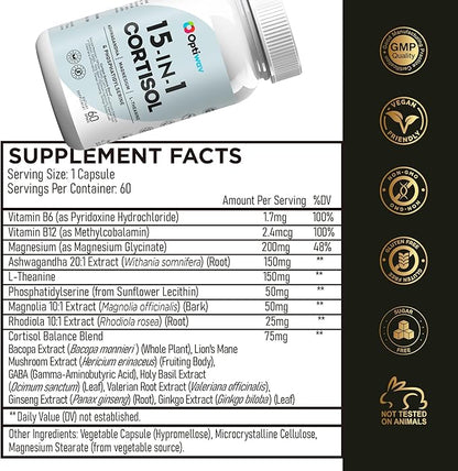 Cortisol Detox Supplement for Women Men - Control & Lowering High Cortisol Level - Balance Calm Stress Relief Cleanse Adrenal Health Support - Magnesium Ashwagandha Cortisol Blocker Reducer