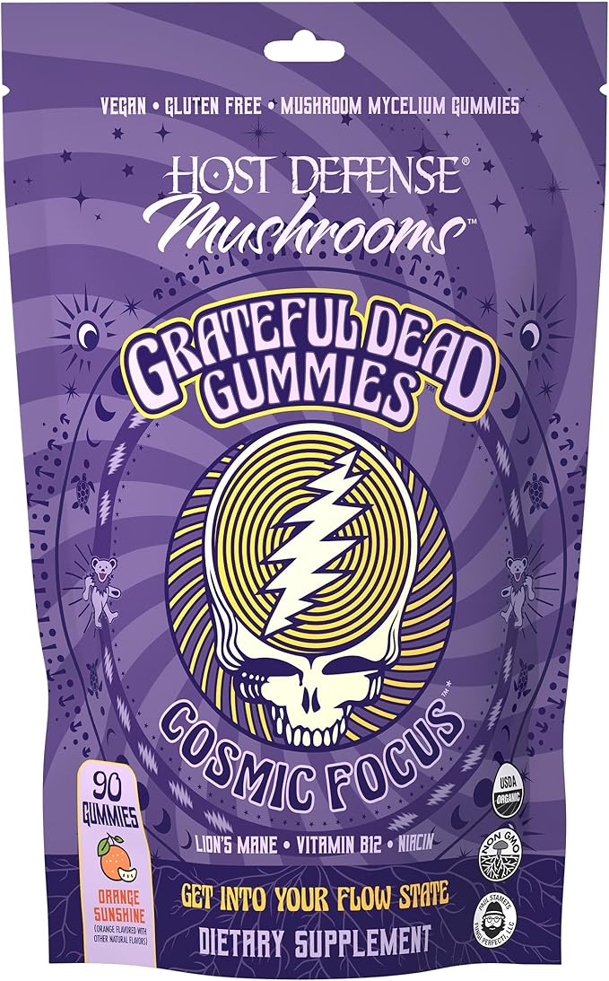 Host Defense Cosmic Focus Grateful Dead Gummies - Mushroom Gummies with Lion’s Mane, B12 & Niacin - Supports Focus, Memory, Brain Function & Mental Energy (30 Servings)
