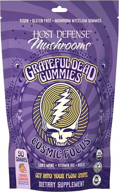 Host Defense Cosmic Focus Grateful Dead Gummies - Mushroom Gummies with Lion’s Mane, B12 & Niacin - Supports Focus, Memory, Brain Function & Mental Energy (30 Servings)