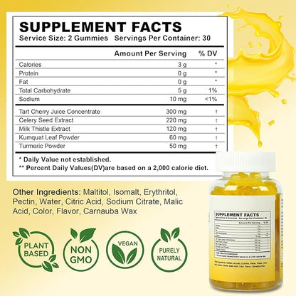 Uric Acid Gummies for Joint Cleanse & Detox, 60 Natural Vegan Tart Cherry Joint Support Gummies Balance Uric Acid Levels for Women and Men with Celery Seed Extract