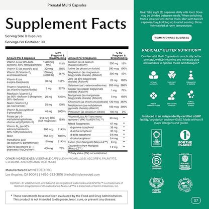 Needed. Prenatal Multivitamin with Citrus Scent Insert - Complete Prenatal Multi for Before, During, & After Pregnancy - 26 Optimal Nutrients Including Choline, Vitamin B, & Folate - 30 Day Supply