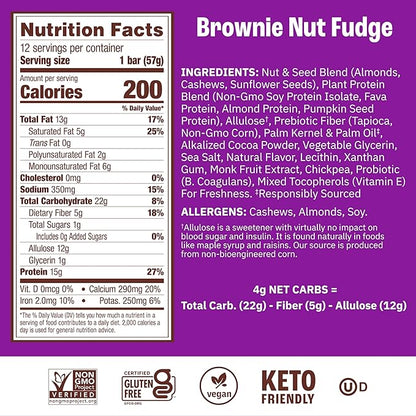 Munk Pack Brownie Nut Fudge Keto Protein Bars | 15g Protein, 1g Sugar, 4g Net Carbs | Vegan, Plant-Based Snacks for Gut Health | 12 Count