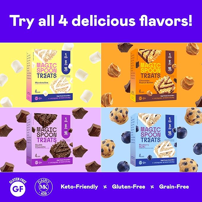 Magic Spoon Treats - 8 High Protein Bars, Smores - High Protein Gluten Free Snack - Sugar& Gluten Free Protein Cereal Bar - Low Carb & Keto Friendly - Healthy Snacks for Adults