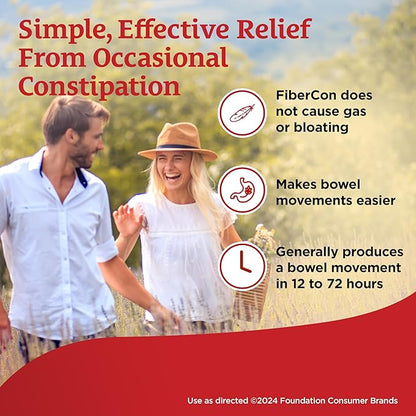 FiberCon Fiber Therapy Coated Caplets, Safe, Simple & Comfortable Insoluble Fiber for Bowel Irregularity, Comfortable Constipation Relief with No Gas or Bloating, 140 Caplets (Pack of 2)