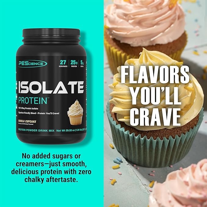 PEScience Isolate Whey Protein Powder, Vanilla Cupcake, 27 Servings, 100% Whey Protein Isolate, Low Carb, Fast Absorbing Post Workout Shake for Men and Women