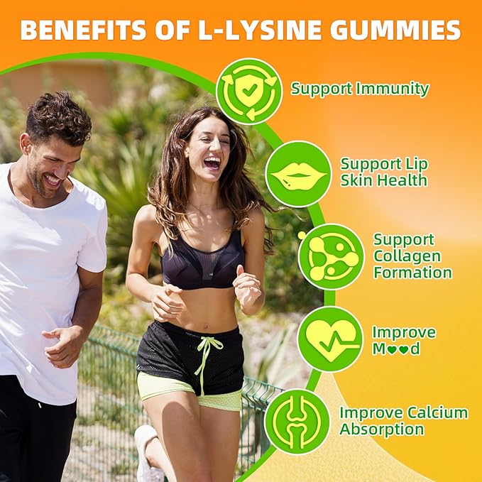 L-Lysine Gummies 500mg, Lysine Gummies Supplement for Immune Support & Skin Health, Collagen Formation Support, Vegan, Gluten Free Chewable Supplement for Adults & Kids, Orange Flavor, 120 Count