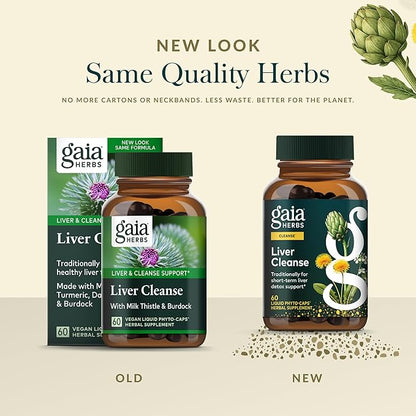 Gaia Herbs Liver Cleanse - Liver Health Support Herbal Supplement with Milk Thistle, Burdock, Turmeric, Dandelion & More* - 60 Vegan Liquid Phyto-Caps (30 Servings)