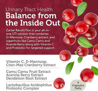 Zahler Revolution - Complete Womens Urinary Tract Health Formula with Probiotics - UTI Pills - 1200mg D-Mannose and Cranberry Supplement - Urinary Tract Infection Support for Women (60 Capsules)