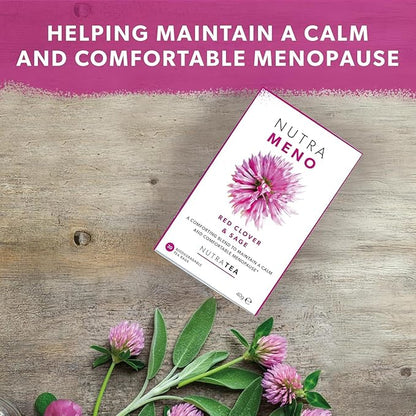 Nutra Tea NutraMeno - Menopause Tea, Red Clover Tea - Perimenopause & Menopause Relief For Women - Includes Red Clover, Sage & Rose - 40 Individually Wrapped Bags - Herbal Infusion (2 Pack)