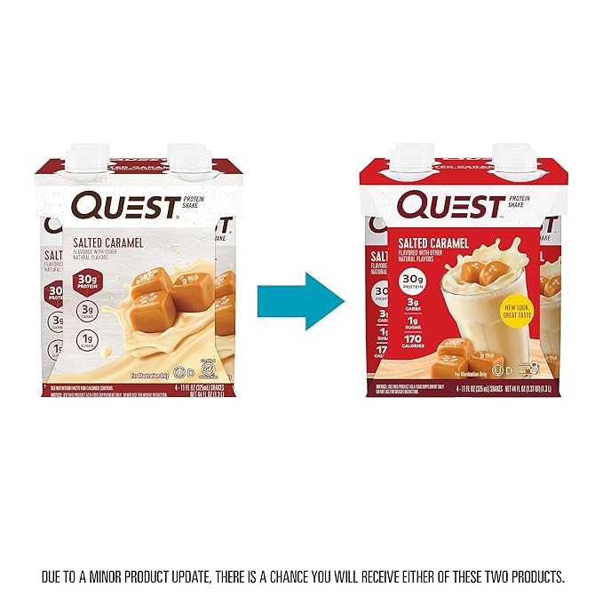 Quest Nutrition Ready to Drink Salted Caramel Protein Shake, 30g Protein, 3g Net Carbs, Gluten Free, Keto Friendly, 11 fl.oz 4 Count(Pack of 6)