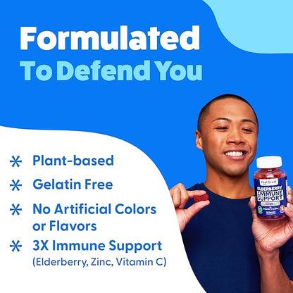 Feel Great Sambucus Elderberry Gummies with Zinc and Vitamin C for Adults | Immune Support Booster | Berry Flavored Vegan Supplement | 90 Day Supply 