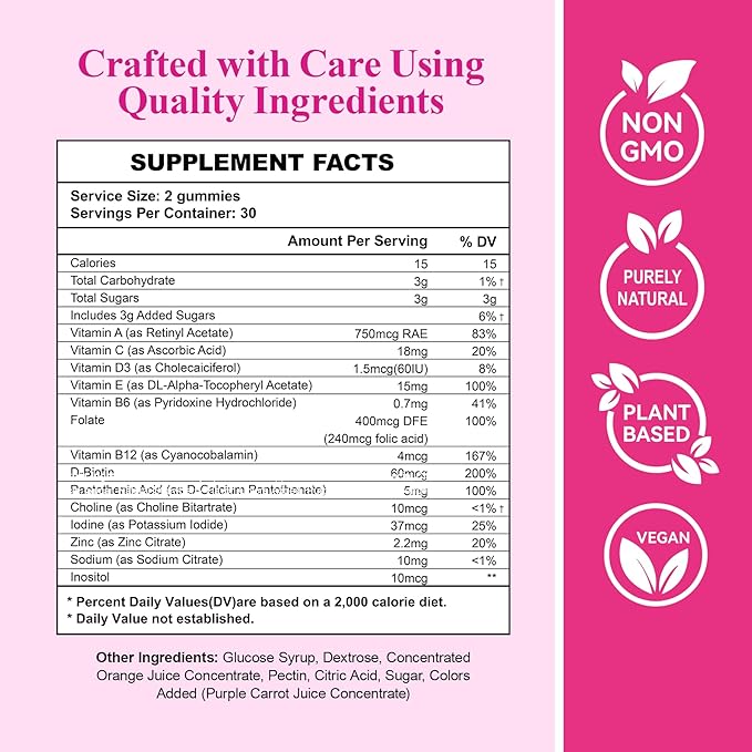 AromPCOSLife Inositol Gummies Support Ovulation, 2 Packs Vitamin Gummies Support Menstrual Cycle & Hormonal Balance for Women, Orange Flavor Inositol Gummy with Myo-Inositol, Folate and Vitamin B6 B12