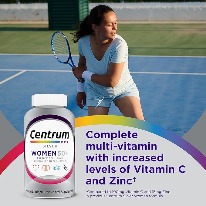 Centrum Silver Women's Multivitamin for Women 50 Plus, Multivitamin/Multimineral Supplement with Vitamin D3, B Vitamins, Non-GMO Ingredients, Supports Memory and Cognition in Older Adults - 100 Ct