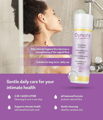 Gynofit Cleansing Lotion (perfumed) – Ensures balanced pH value for Vaginal Health – Protects the Vaginal Skin from drying out & prevents irritation – suitable for long-term, daily use (6.76 Fl Oz)