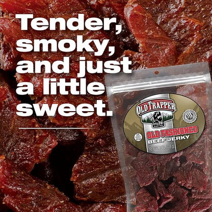 Old Trapper Beef Jerky, Old-Fashioned 8 Ounce Bag, Tender Meat Snacks for Lunches or Between Meals, 11 Grams of Protein, Zero Grams of Fat, and 70 Calories per Serving (Pack of One)