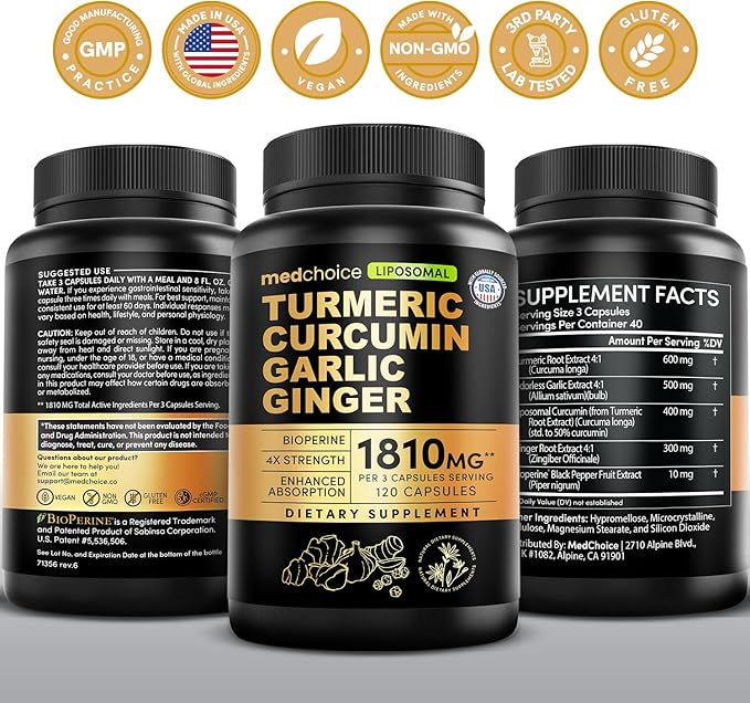 Liposomal Turmeric - High-Absorption Curcumin Supplements, Non-GMO Blend for Digestive Comfort & Daily Support - Organic Turmeric Supplement with Black Pepper (120ct, Pack of 4)