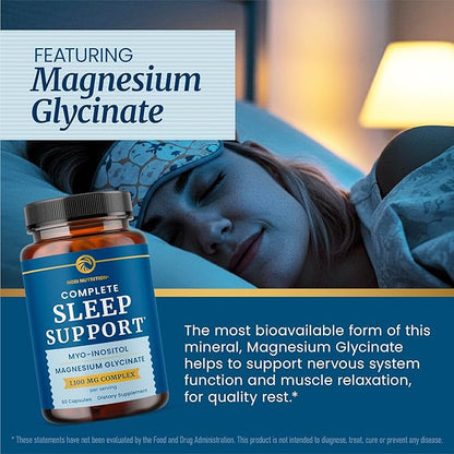 Complete Sleep Support | Myo Inositol + Magnesium Glycinate | Restful Sleep & Relaxation Support | 1100MG Complex | Melatonin-Free, Non-GMO | Inositol Supplement with Magnesium-Glycinate | 60 Ct