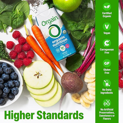 Orgain Organic Nutritional Vegan Protein Shake, Vanilla Bean - 16g Plant Based Protein, Meal Replacement, 21 Vitamins & Minerals, Fruits & Vegetables, Gluten Free, Non-GMO, 11 Fl Oz (Pack of 4)