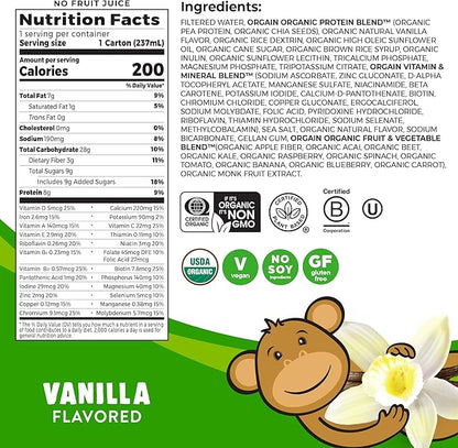Orgain Organic Kids Nutritional Vegan Protein Shake, Vanilla - Healthy Kids Snacks, 8g Plant Protein, 3g Fiber, 23 Vitamins & Minerals, No Dairy & Soy, Non-GMO, 8 Fl Oz (12 Pack) Package May Vary