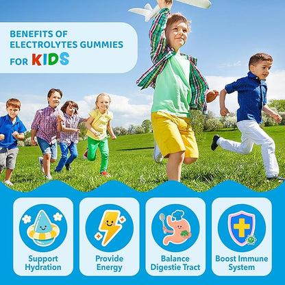 Electrolyte Gummies for Hydration, Hydration Gummies for Kids & Seniors Adults, with Potassium, Magnesium, Calcium, Sodium, Chloride for Runners and Endurance Sports, Orange Flavor, Vegan, 60 Chews