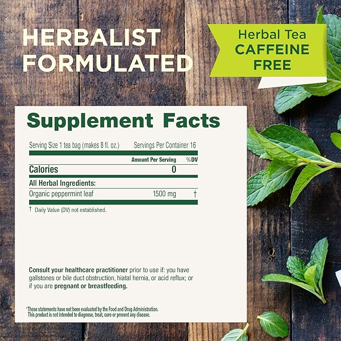 Traditional Medicinals Tea, Organic Peppermint, Soothes Your Belly, Refreshing & Minty, 48 Tea Bags