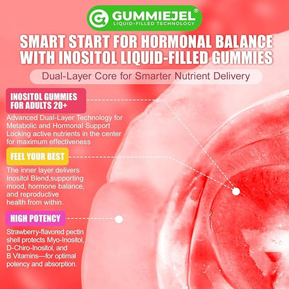 Nextdia Inositol Gummies Supplement with Evening Primrose Oil for Women - 40:1 Ratio Myo-Inositol 2000mg & D-Chiro Inositol 50mg with VIT D3 B12 & Zinc, Sugar-Free for Natural Balance, Vegan (120ct)