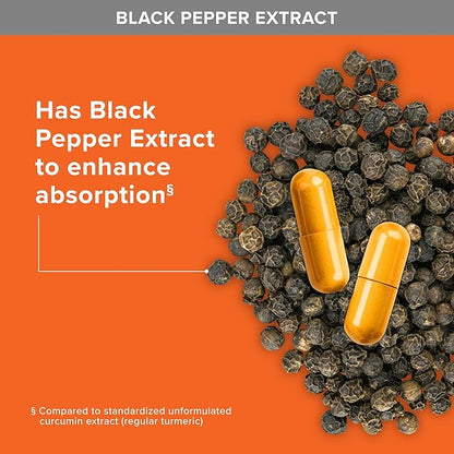 Qunol Turmeric Curcumin 2250mg, Black Pepper Extract for Enhanced Absorption, Supports Healthy Inflammation Response and Joint Health, Dietary Supplement, Vegetarian Formula, 90 Capsules