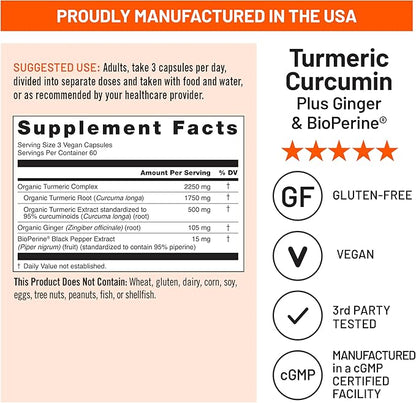 NatureWise Curcumin Turmeric 2250mg - 95% Curcuminoids & BioPerine Black Pepper Extract for Advanced Absorption - Daily Joint and Immune Health Support - Vegan, Non-GMO, 180 Count[60-Day Supply]