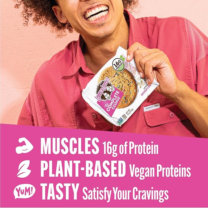 Lenny & Larry's Complete Protein Cookie,[Birthday Cake],Chewy Soft Baked,16g Plant Protein,Vegan,Non-GMO,High Fiber,[4 Ounce] Cookie,(Pack of 24)
