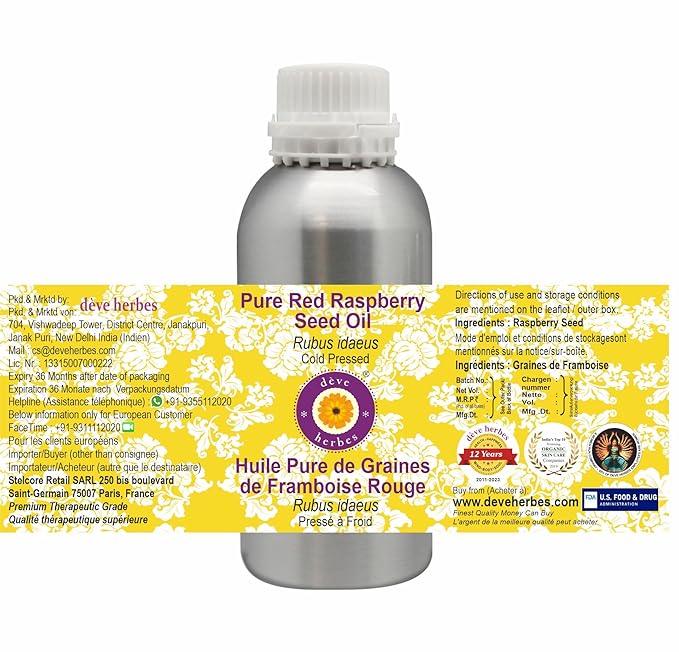 Deve Herbes Pure Red Raspberry Seed Oil (Rubus idaeus) Cold Pressed 630ml (21 oz)