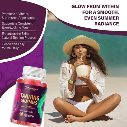 Tanning Gummies for Women - Self Tan Bronzing Melanin Supplement That Support a Natural Glow - Daily Oral Chews Skin Health Glow Up Sunless Tan with Vitamins Beta Carotene - No Sugar Vegan