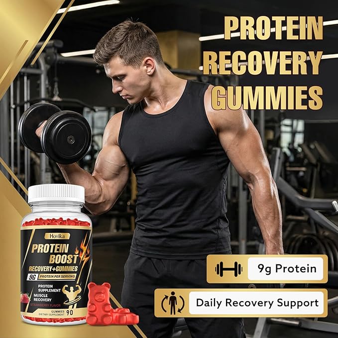 Whey Protein Gummies, 9g Protein per Serving, Easy to Take Snacks for Men & Women, Recovery + Supplement Gummies for Protein Boost, Muscle, Energy Support, Strawberry Flavor, 180 Gummies