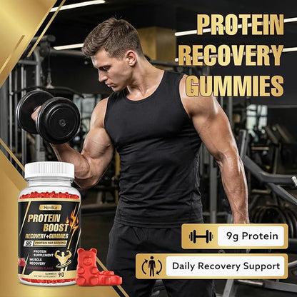 Whey Protein Gummies, 9g Protein per Serving, Easy to Take Snacks for Men & Women, Recovery + Supplement Gummies for Protein Boost, Muscle, Energy Support, Strawberry Flavor, 180 Gummies