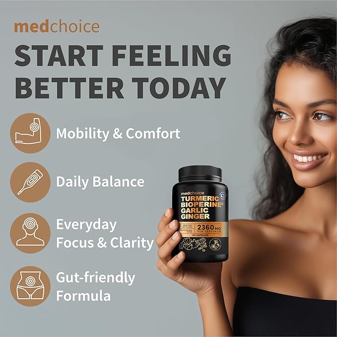4-in-1 Turmeric Joint Support Supplements with Garlic and BioPerine - 2360 mg High Potency Herbal Blend for Mobility, Everyday Flexibility, Digestive Comfort, Active Aging Support (120ct, Pack of 3)