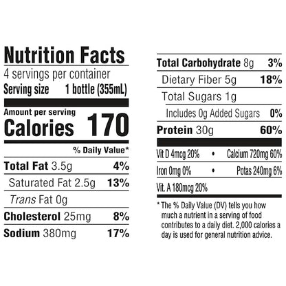 Oikos Protein Shake, Salted Caramel, 30g High Protein Drinks, Shelf Stable, Ready to Drink, 5g Prebiotic Fiber, 12 fl oz Bottle, 4 Count