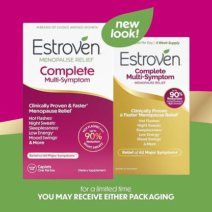 Estroven Complete Multi-Symptom Menopause Supplement for Women, 28 Ct., Clinically Proven Ingredient Provide Menopause Relief & Night Sweats & Hot Flash Relief* Drug-Free & Non-GMO