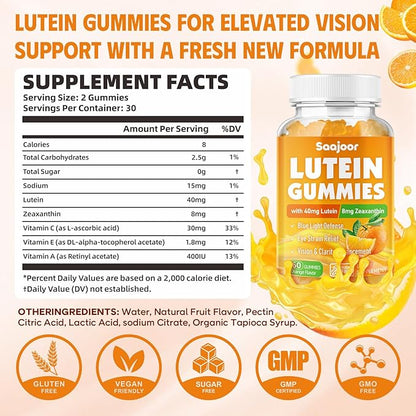 Lutein & Zeaxanthin Gummies - Eye Vitamin Supplement with 40mg Lutein & 8mg Zeaxanthin to Support Macular, Vision & Overall Eye Health, Naturally Orange Flavor, 120 Count