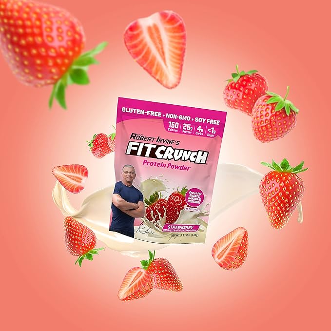 Fit Crunch Tri-Blend Whey Protein, Keto Friendly, Low Calories, High Protein, Gluten Free, Soy Free (18 Servings, Strawberry)
