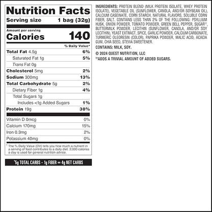 Quest Nutrition Tortilla Style Protein Chips, Salsa Verde, 19g of Protein, 4g Net Carbs, Gluten Free, 1.1 Ounce (Pack of 12)