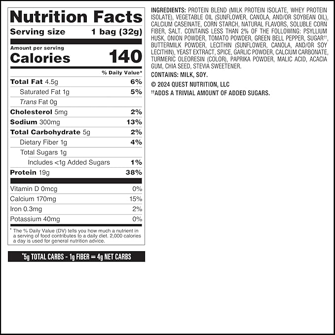 Quest Nutrition Tortilla Style Protein Chips, Salsa Verde, 19g of Protein, 4g Net Carbs, Gluten Free, 1.1 Ounce, 4 count