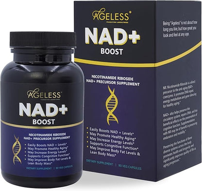Ageless NAD+ Supplements for Women & Men | 300mg Nicotinamide Riboside Chloride | Dietary Supplement for Anti-Aging | Supports Energy, Focus, Stamina, Fat Metabolism & Cognitive Function – 90 Capsules