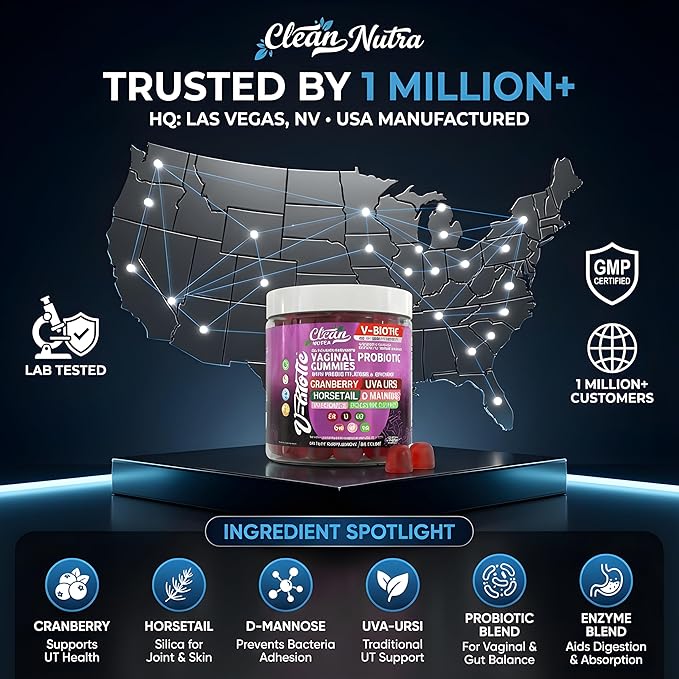 Vaginal Probiotic Gummies For Women | Prebiotics Cranberry D-Mannose Uva-Ursi Digestive Enzymes | Vaginal Health Supplement pH Balance to Promote Healthy Vaginal Odor & Flora Cranberries Gummy Vitamin