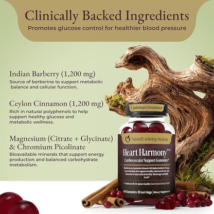 Heart Harmony™ Berberine Supplement Gummies with Ceylon Cinnamon – High Potency berberine with Ceylon cinnamon for Metabolism Blood Sugar Support Healthy Lipid Balance Circulatory Wellness