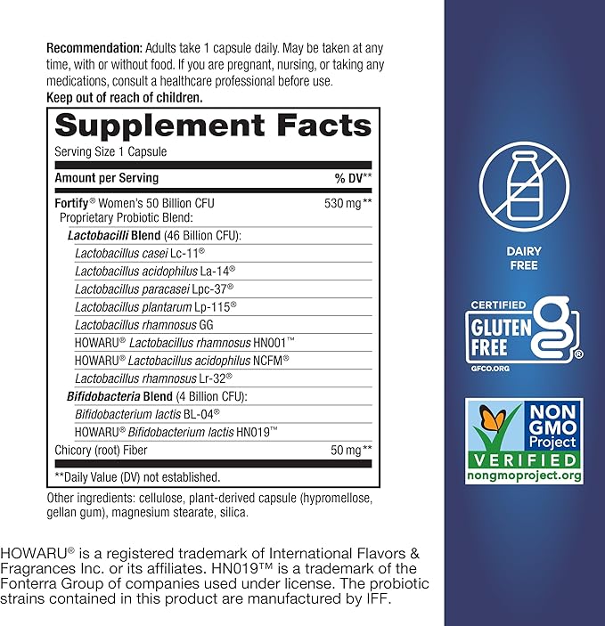 Nature's Way Women's Extra Strength(1) Fortify Probiotic 50B Cultures, Supports Digestive, Vaginal & Immune Health*, Plant-Based Prebiotic Fiber, Non-GMO Project Verified, 30 Capsules