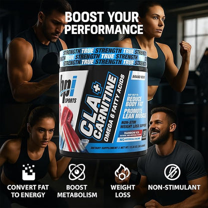 BPI Sports CLA+Carnitine – CLA L Carnitine & Linoleic Acid – L Carnitine Supplement for Weight Loss, Metabolism & Lean Muscle – Caffeine Free – Rainbow Ice – 50 Servings – 12.34 oz