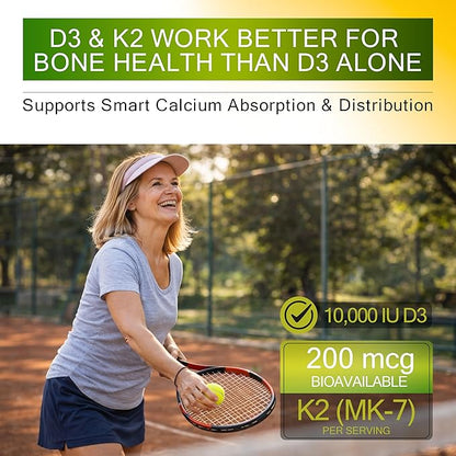 KEY ELEMENTS D3 K2 Vitamin 10,000 IU with Magnesium Glycinate 350mg, Zinc and Moringa - Bone & Immune Support - Vitamin D with K2 MK-7 200mcg - Non-GMO, Gluten-Free Softgels
