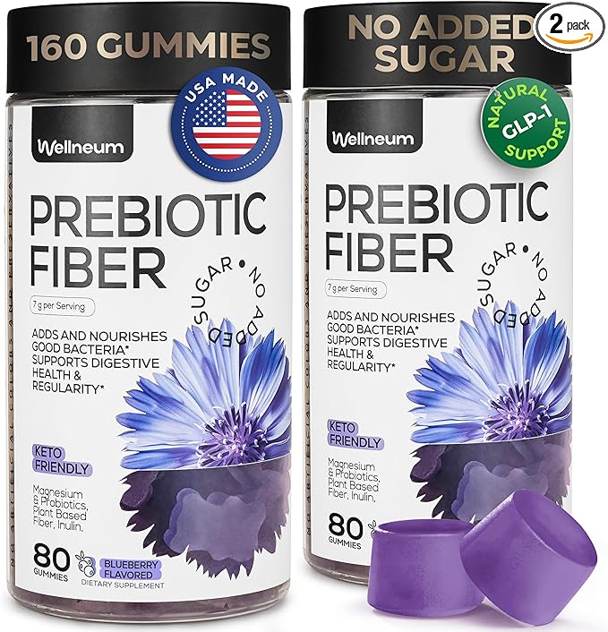 High Prebiotic Fiber Gummies for Women and Men 7G, 160 Pcs (2 Pack) - Natural GLP-1 Support - Beet FOS Fiber, Magnesium, Inulin, Probiotic - Gummy Supplement for Digestive Health - Sugar Free